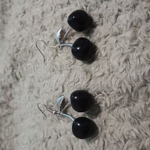 Silver black cherry earrings
